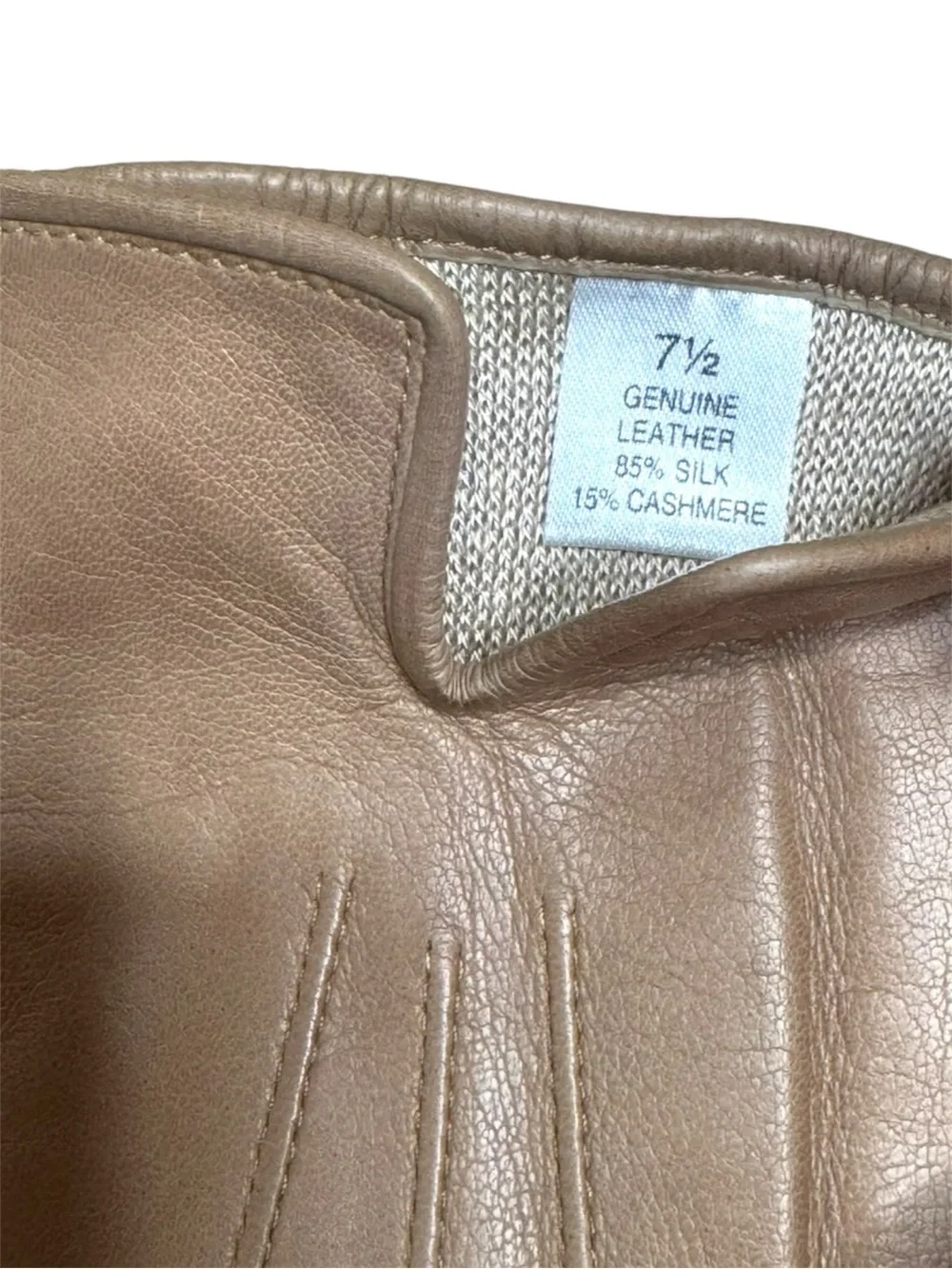 NWT Sermoneta Taupe Leather Gloves Leather Gloves w Cashmere Silk lining 7.5